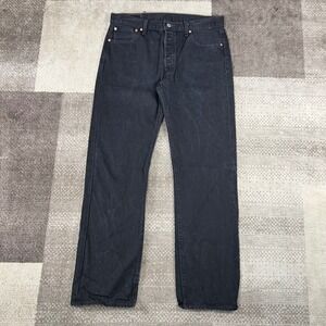 Levis 501 Original Fit Jeans Mens 36x34 Black Straight Leg Denim Whiskering